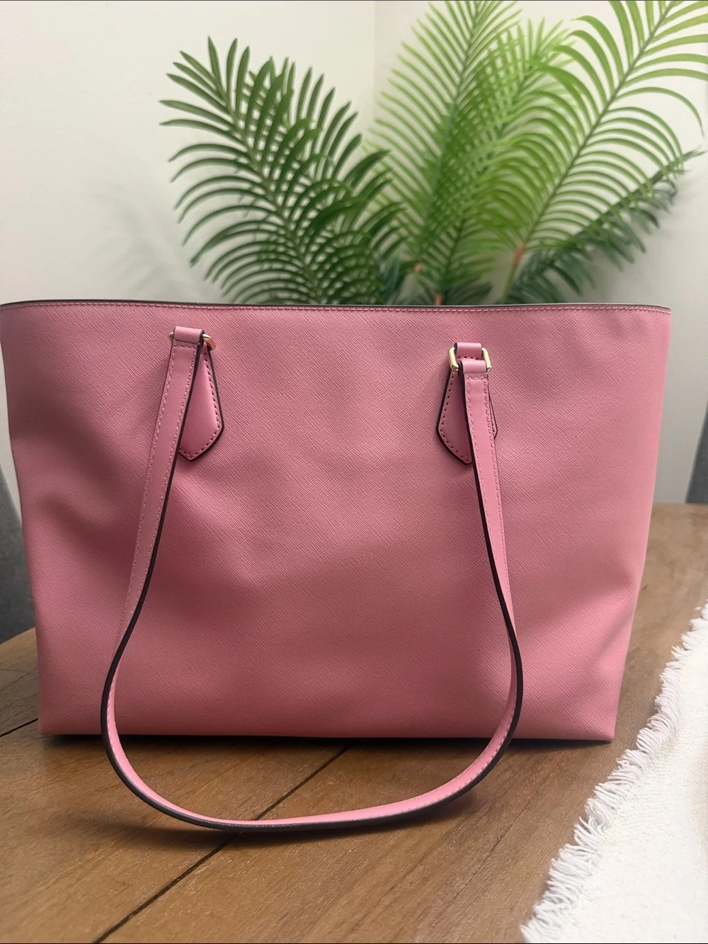 Michael Kors Rose Pink Saffiano Leather Tote with MK Charm